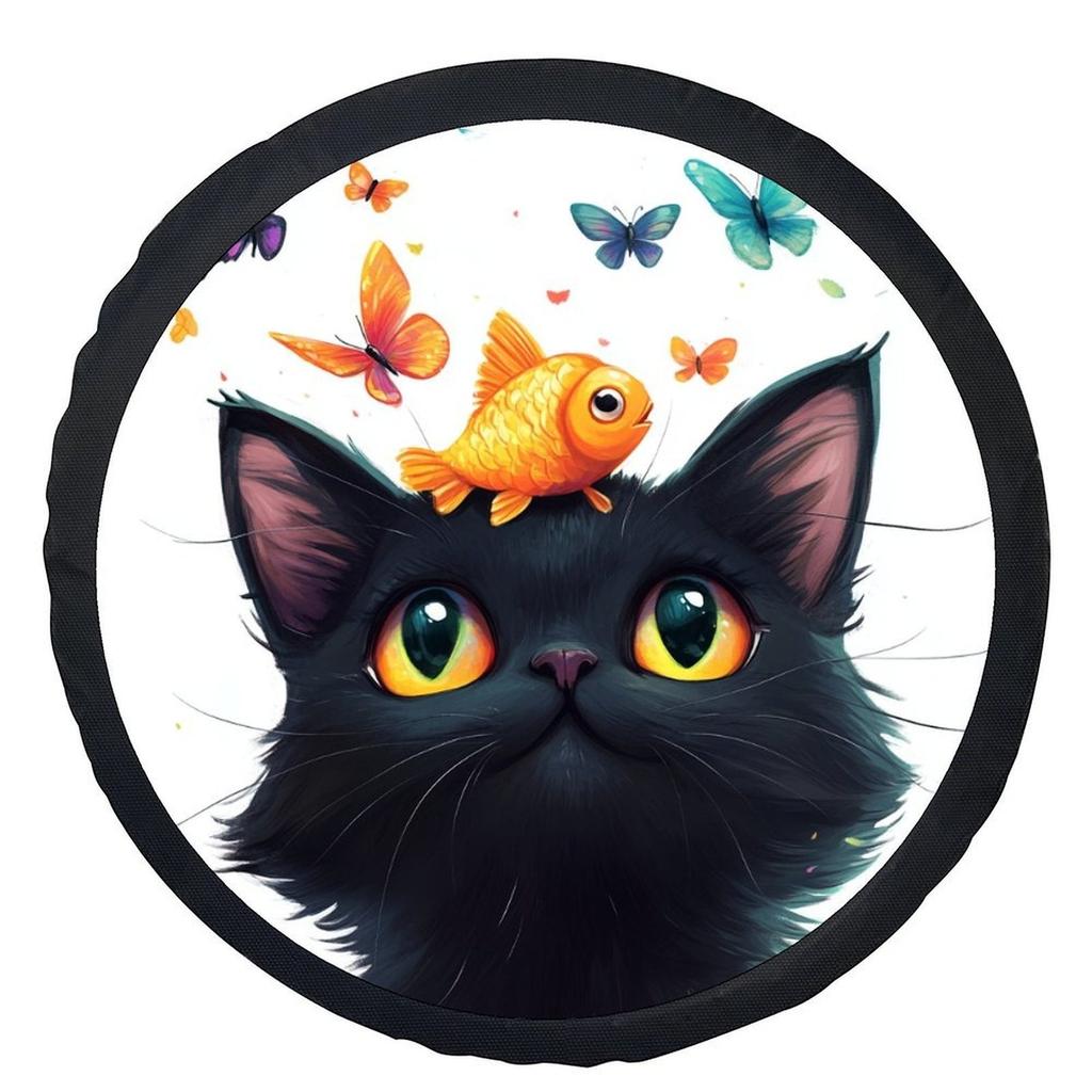 Black Cat Goldfish Butterflies Spare Tire Cover Waterproof Dustproof Protector Universal SUV
