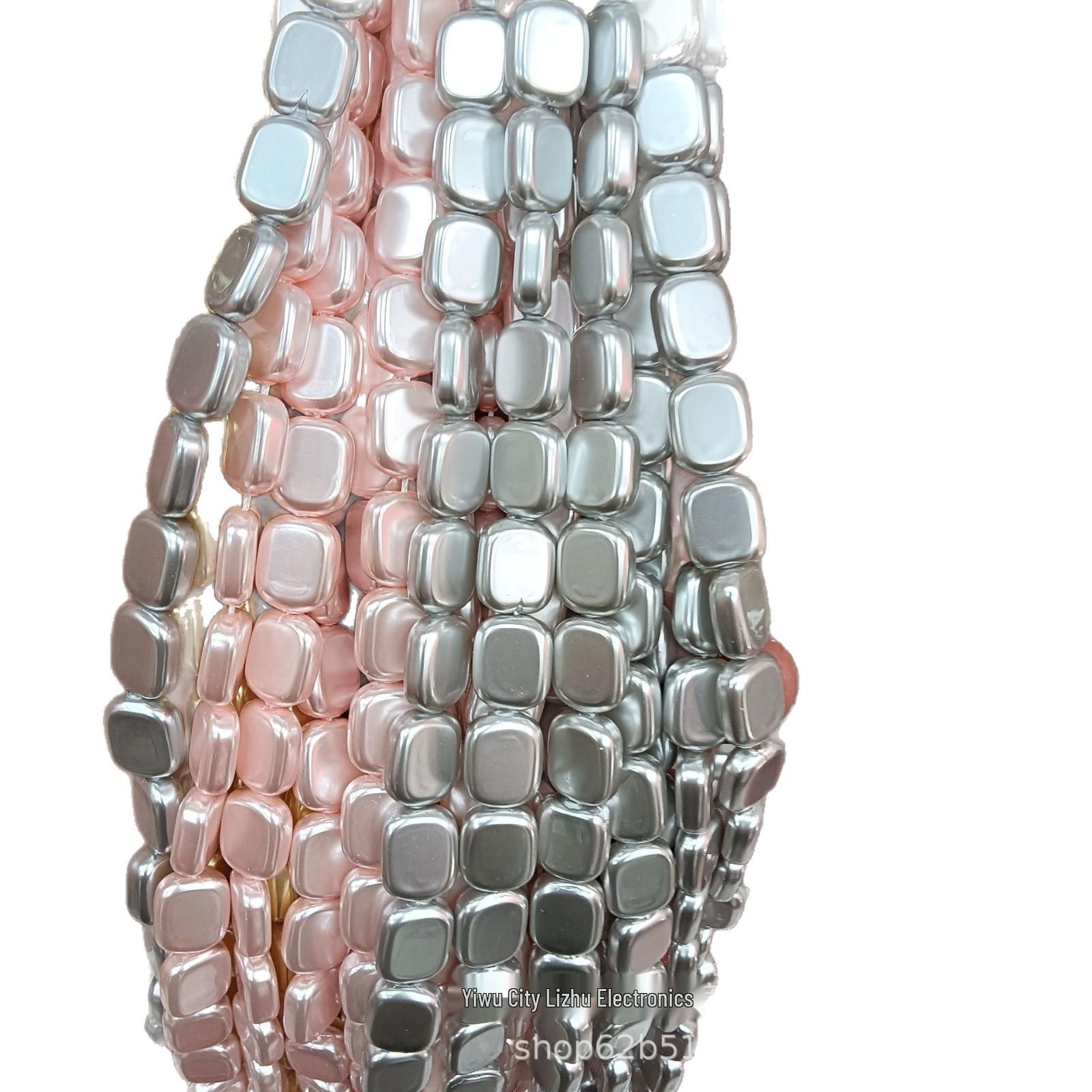 

High-Luster Imitation Pearl Beads: Square & Round, Semi-Finished for DIY Jewelry 10*12mm approximately 34 beads per string срібний