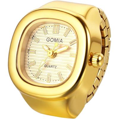 "Unisex Square Ring Watch Waterproof Quartz Finger Watch with Elastic Band Gold"