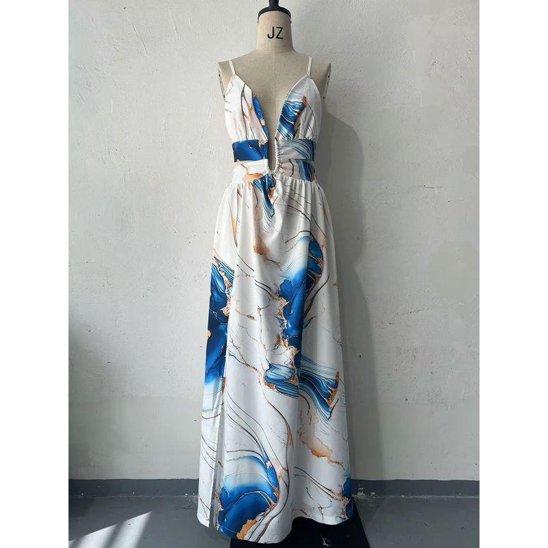 European and American Sexy Dresses for Women Beach Sling Deep V Sexy Seaside Long Dress Deep V Sexy Long Dress