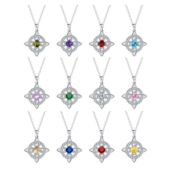 Celtic Knot Necklace Witches Knot Birthstone Necklace Sparkling Celtic Symbol Necklace Wiccan Spiritual Jewelry Gift for Women Mom Wife Girlfriend