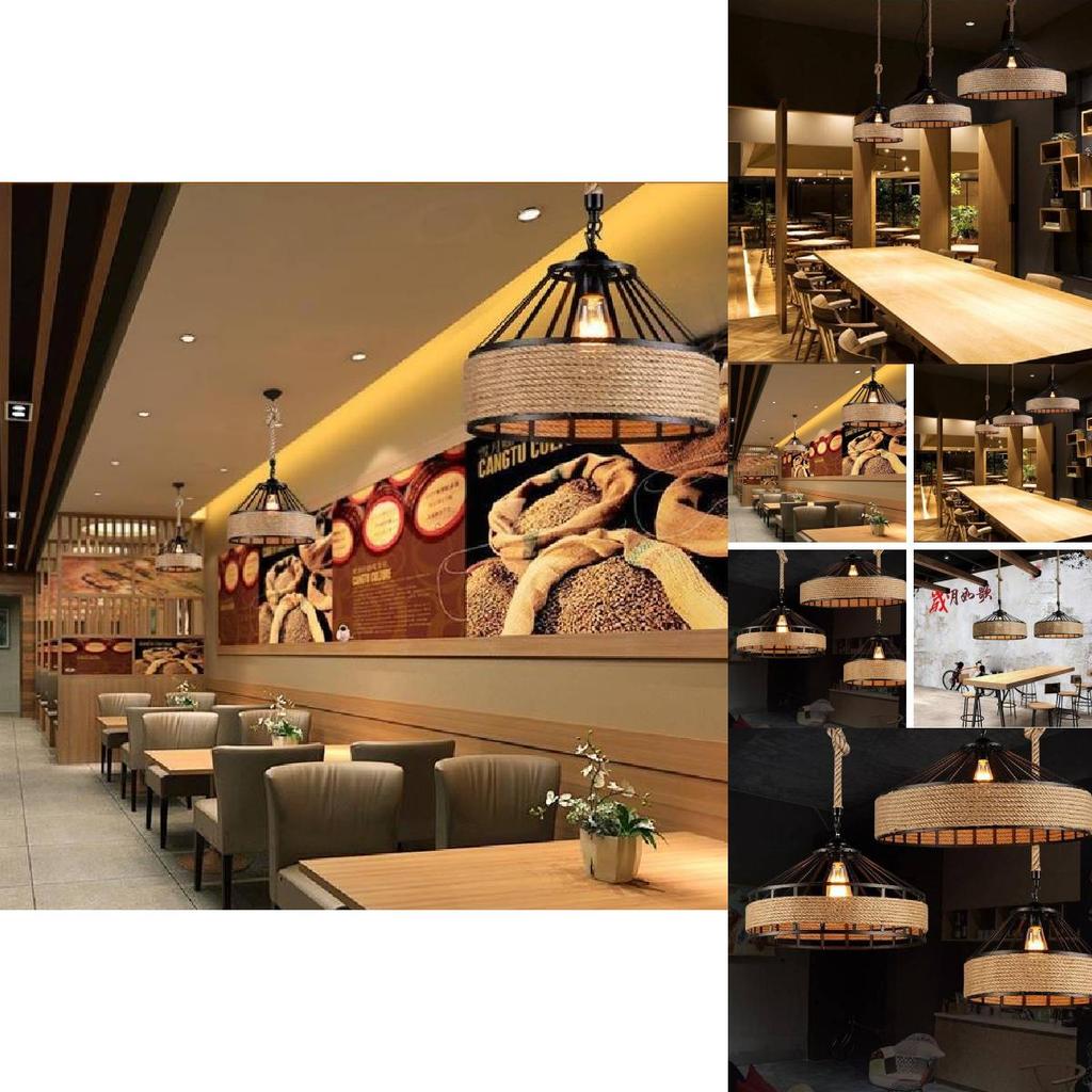 Stylish Industrial Iron And Rope Hanging Light Fixture For Retro Restaurant Atmosphere
