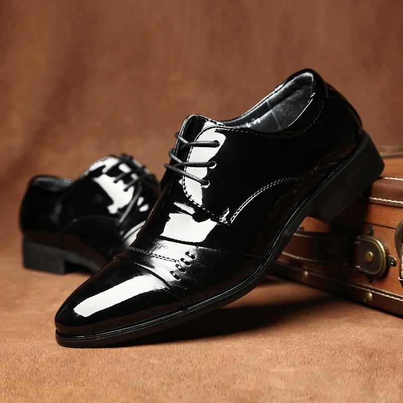 Black Glossy Leather Shoes For Men Business Formal Shoes Soft Sole Breathable Shoes JZ-602