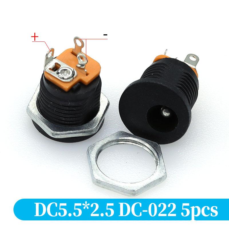 5PCS DC Power Connector pin 2.5x5.5mm Female Plug Jack + Male Plug Jack Socket Adapter PCB Mount DIY Adapter Connector 5.5x2.5