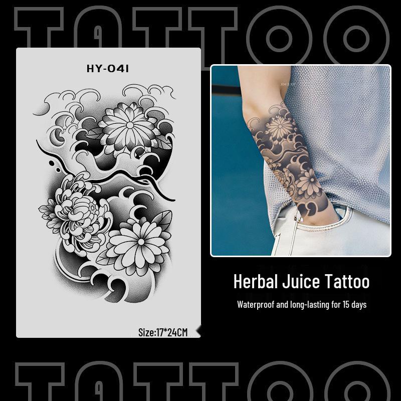 Japanese Traditional Tattoo Waterproof Sticker: Men's Long-lasting Floral Arm Pattern.