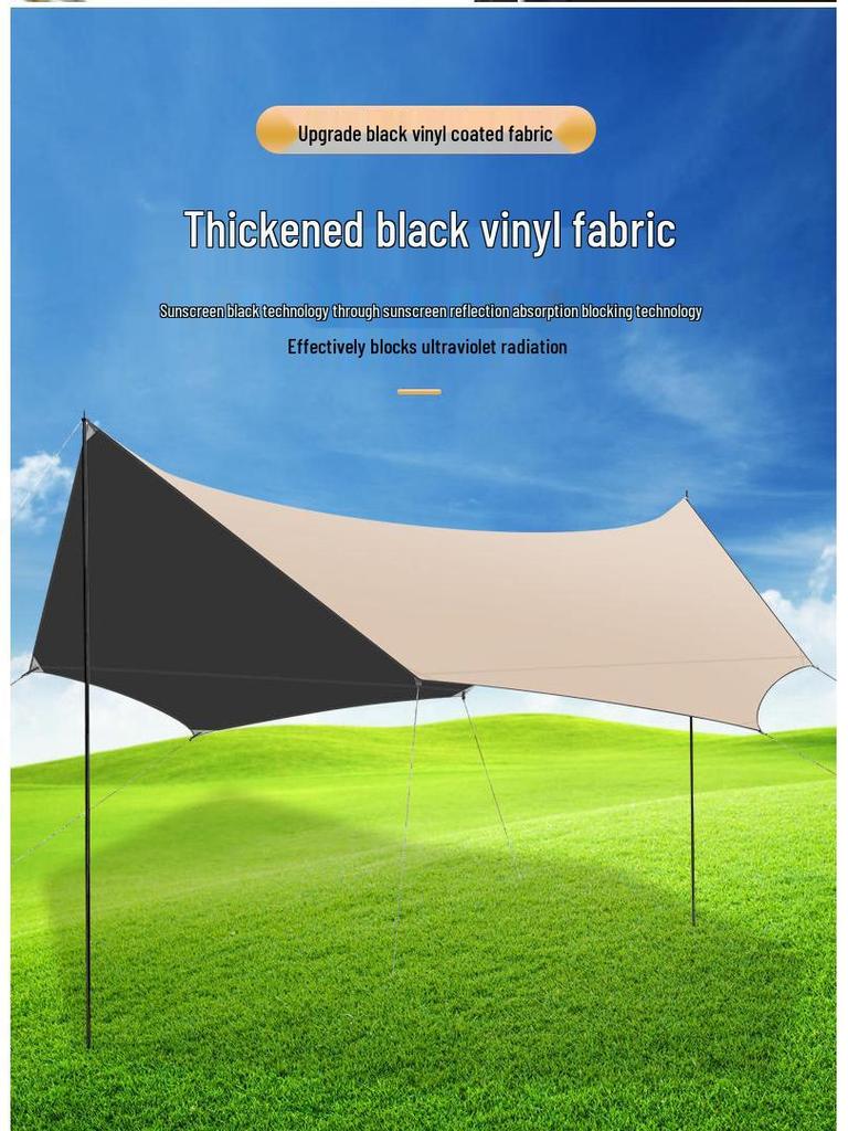 Forest Bee Outdoor Schwarzes Vinyl Campingzelt mit Regenschutz und Sonnenschutz, Sechseckiges/Achteckiges Schmetterlingsdesign, Silberbeschichtet.