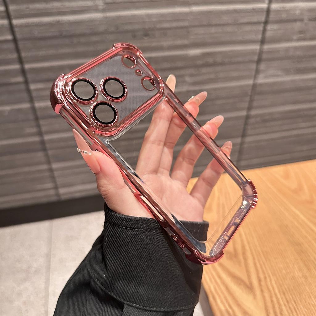 Luxury Electroplate Transparent Phone Case For iPhone 11 12 13 14 15 16 Pro Max Plus Clear Bumper Shockproof Protection Cover