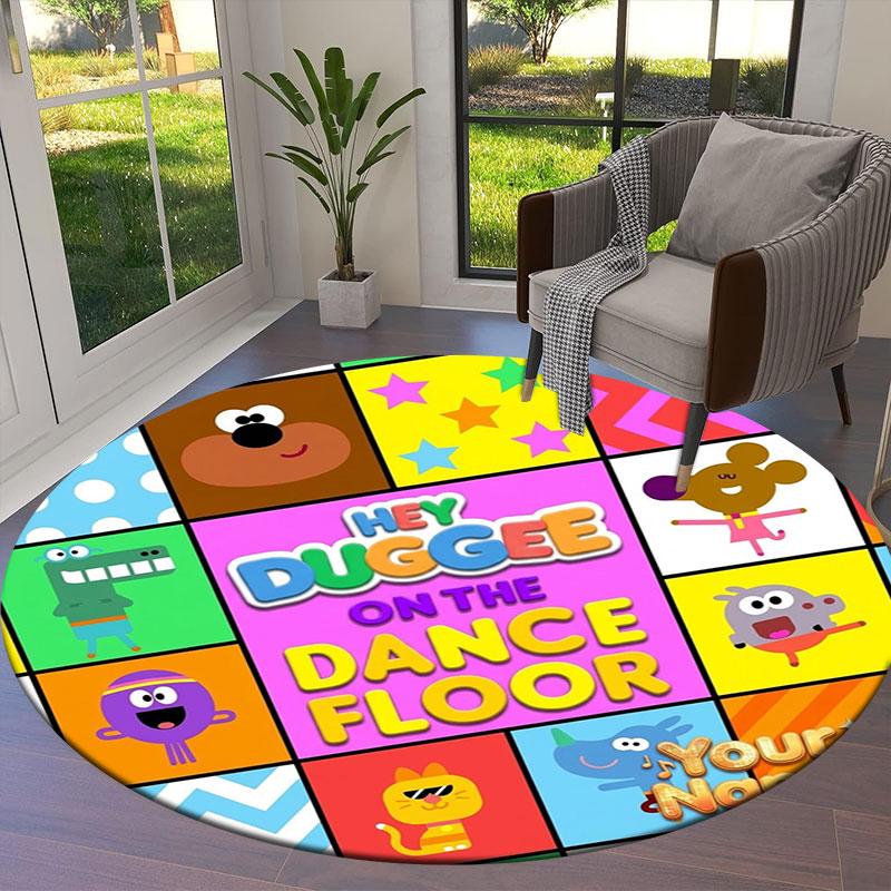 Hey Duggee Custom Name Round Area Rug,Carpet Rug for Living Room Bedroom Sofa Playroom Decor,Non-slip Floor Mat