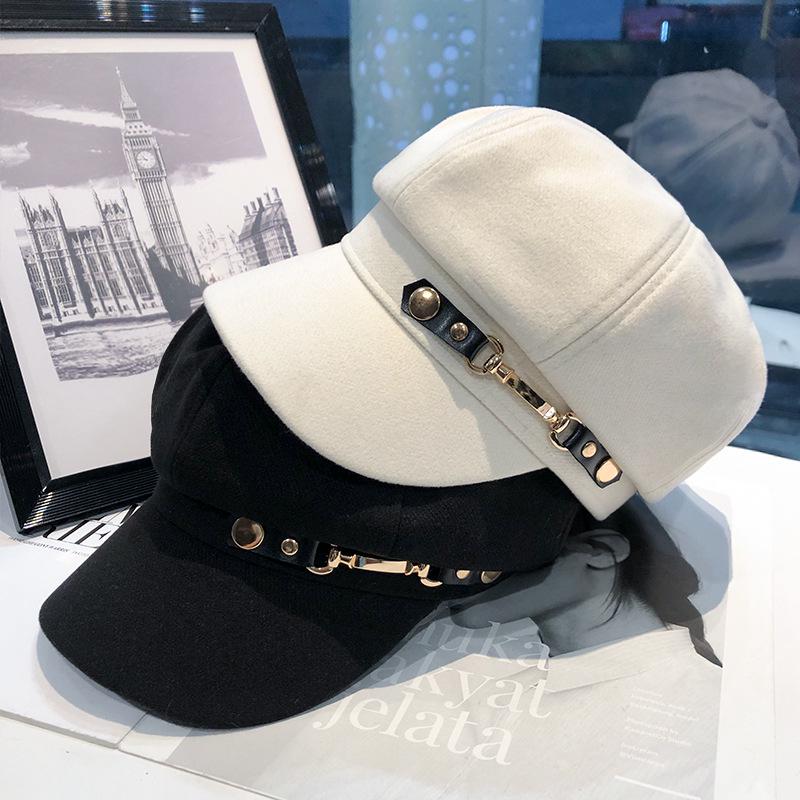 Women's Spring & Autumn Fashion Rivet Buckle Beret - Retro Korean Style, Elegant & Versatile Newsboy Painter Hat