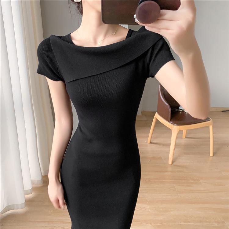 Spring/Summer Knitted Ice Silk Short Sleeve Fishtail Dress