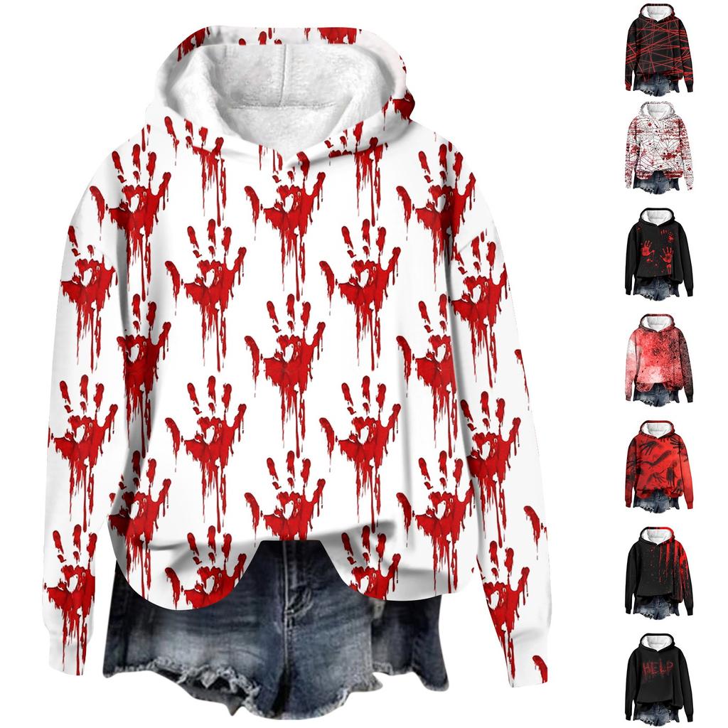 Women's Casual Fashion Wine Turkey Family Print Long Sleeve O-Neck Pullover Hoodies