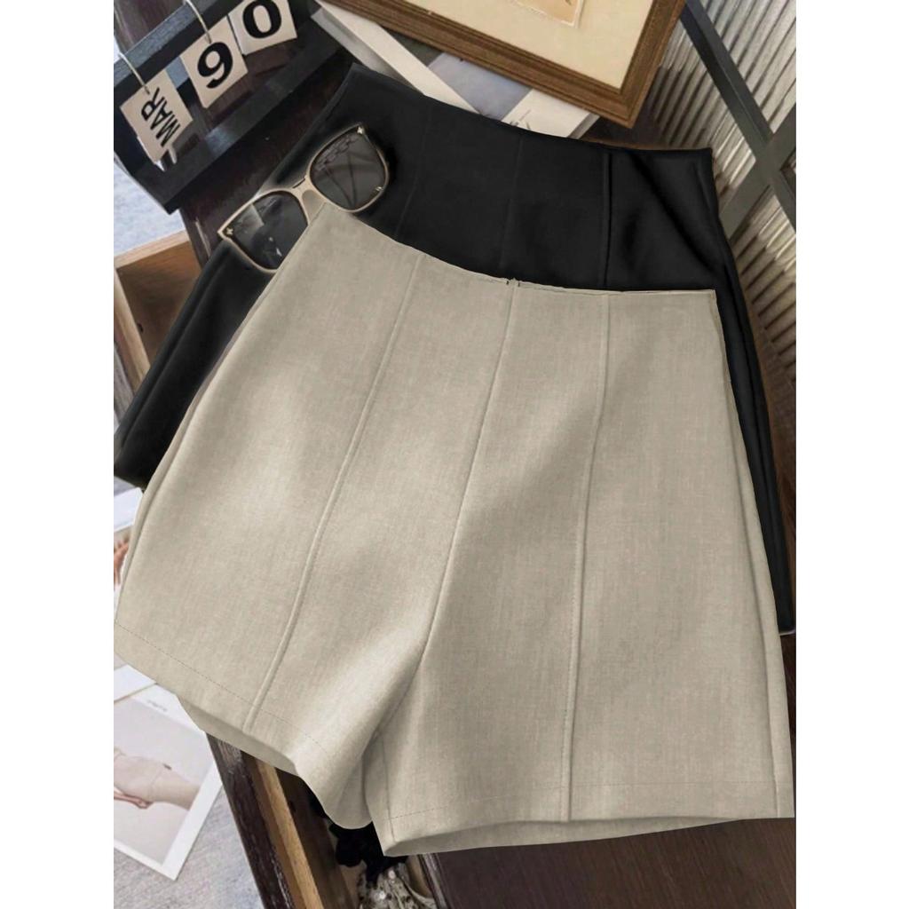 Damen Hohe Taille Einfarbig Vertikale Naht Gerade Shorts Sommer Büro Täglich Pendler Lässige Unterteile