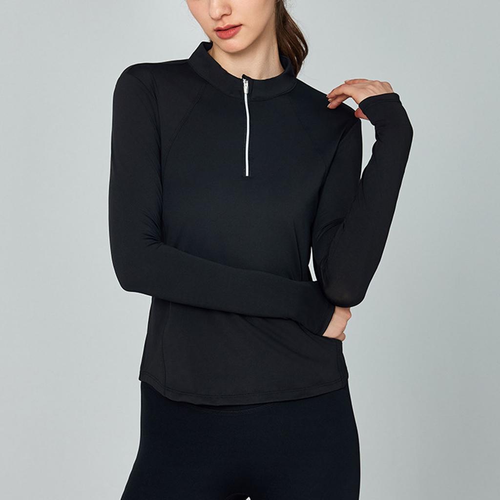 Yoga Wear Long-sleeved Tops For Women With Reflective Strips And Half-zip Sports Tops With Slim Waist And Running Training Fitness Tops