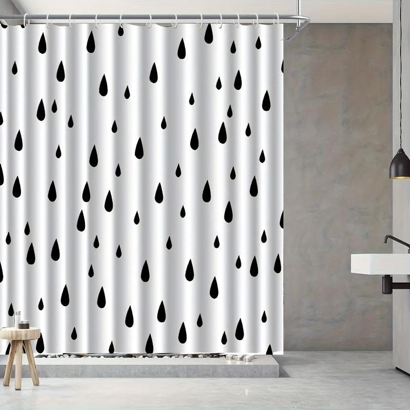 1pc Gray shower curtain with teardrop pattern, made of polyester, machine washable, with hooks, suitable for bathroom decor.