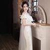 Super Fairy Evening Dress Skirt Light Luxury Niche Style 1011 New One-word Shoulder Fishtail Banquet Temperament White