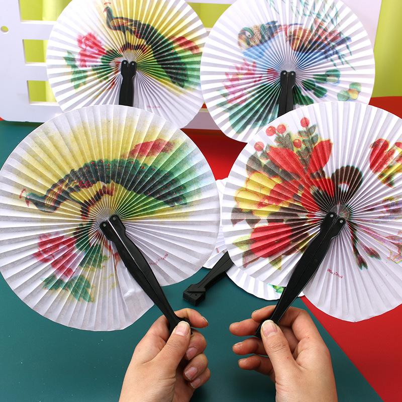Elegant Foldable Chinese Hand Fan, Portable Plastic Craft Fan, Colorful Bird Flower Pattern Art Decor for Home Party