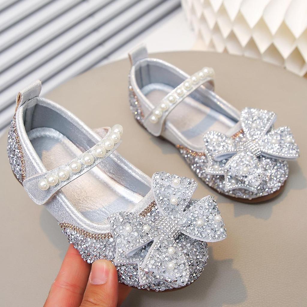 Little Girl's Fairy Style Pearl Rhinestone Bow Flats - Soft Sole Summer Fashion Banquet Shoes