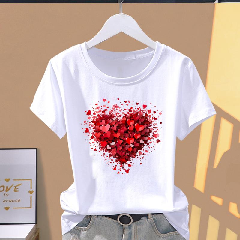 (Asian Size) lovely flower cute Print O-neck Short Sleeve T-shirts Fashion Female Casual Women's Top T Clothing Graphic Tee