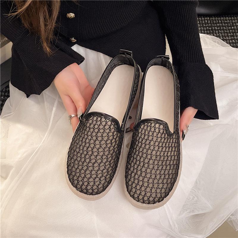 2025 Summer New Hollow Mesh Shoes One Pedal Maternity Shoes Breathable Shallow Mouth Soft Sole Soft Surface Single Shoes Mother Shoes