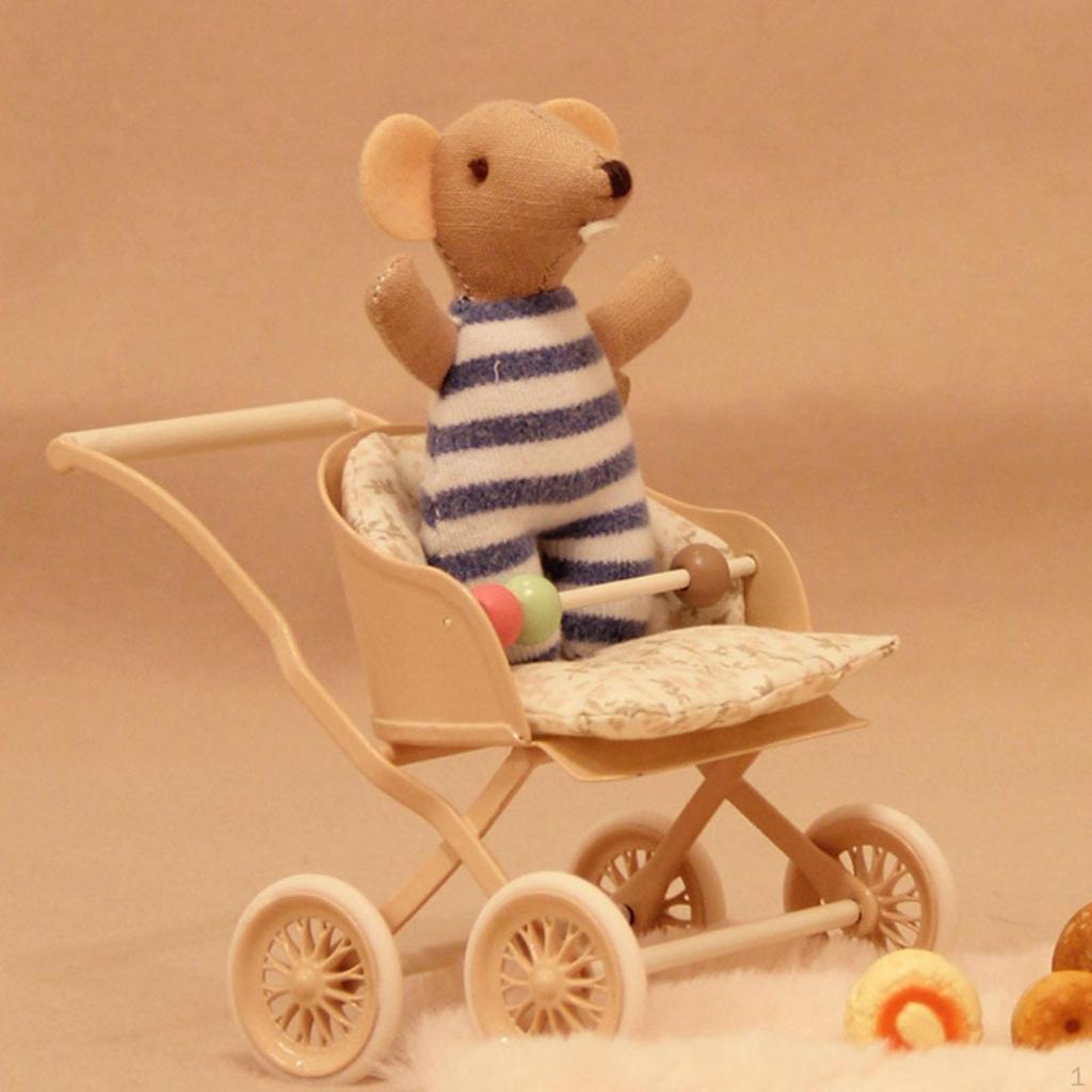 Dollhouse Stroller 1/12 Mini Pram for Micro Landscape Photo Props Decoration