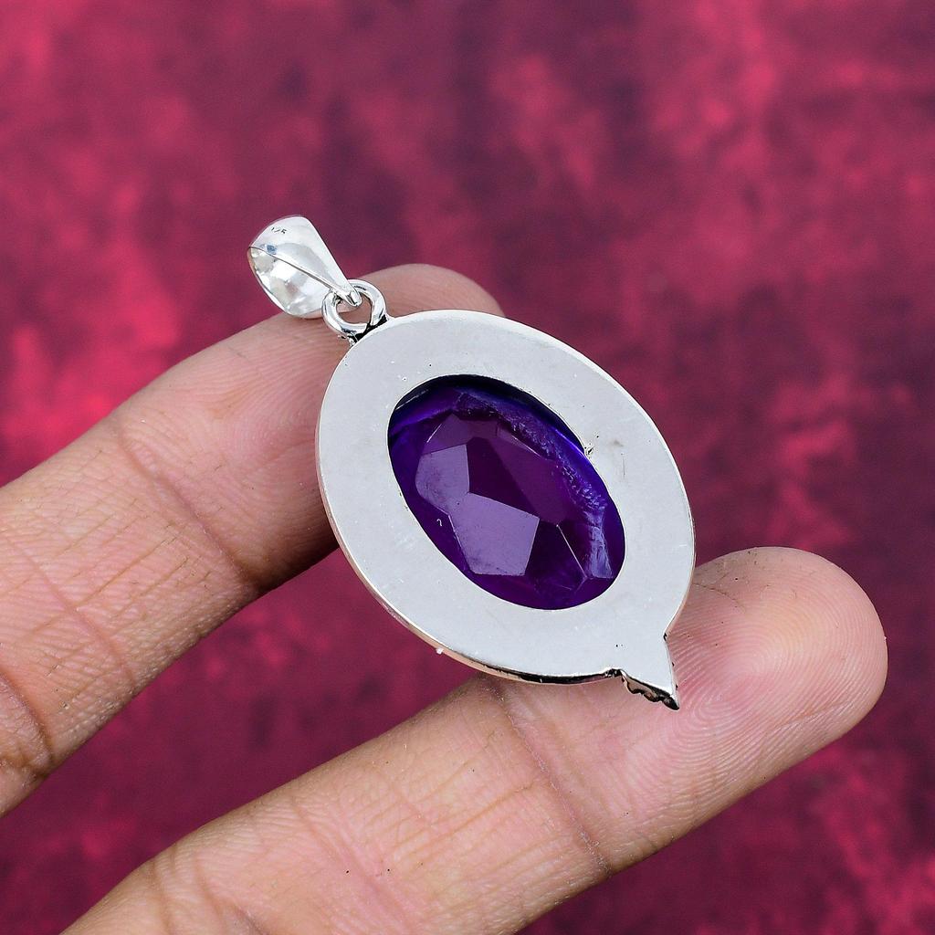 Purple Amethyst Pendant Gemstone Jewelry, 925 Solid Sterling Silver Pendant, Handmade Jewelry Birthstone Pendant, Gift For Him