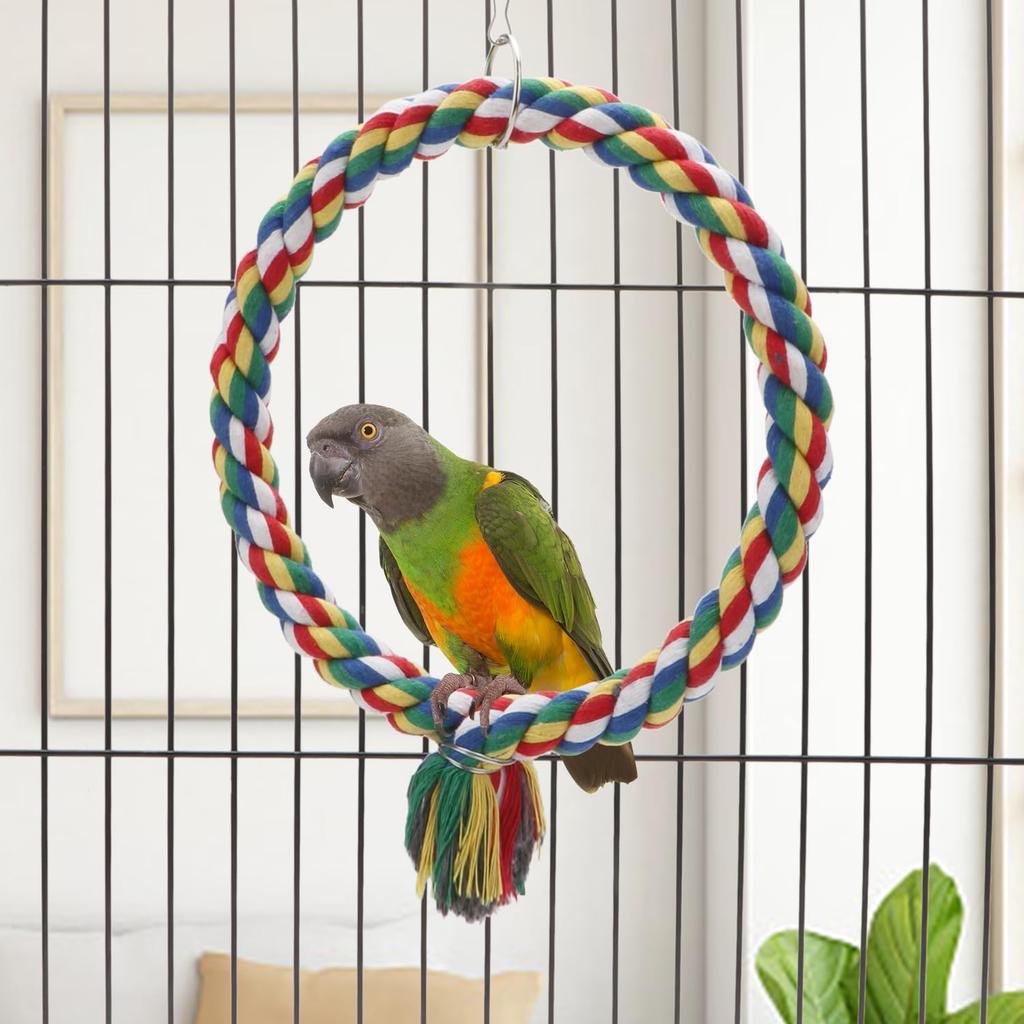 Bird Rope Swing Colorful Perch Climbing Toy for Parrots Budgie Parakeet Cockatiel Cockatoo Conure (S (7.5 inch)