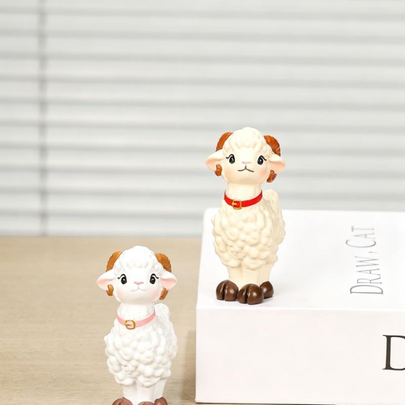 Mini Resin Sheep Figurine Adorable Appearance Delicate Craft Small Desktop Ornament for Home Office Car Decoration