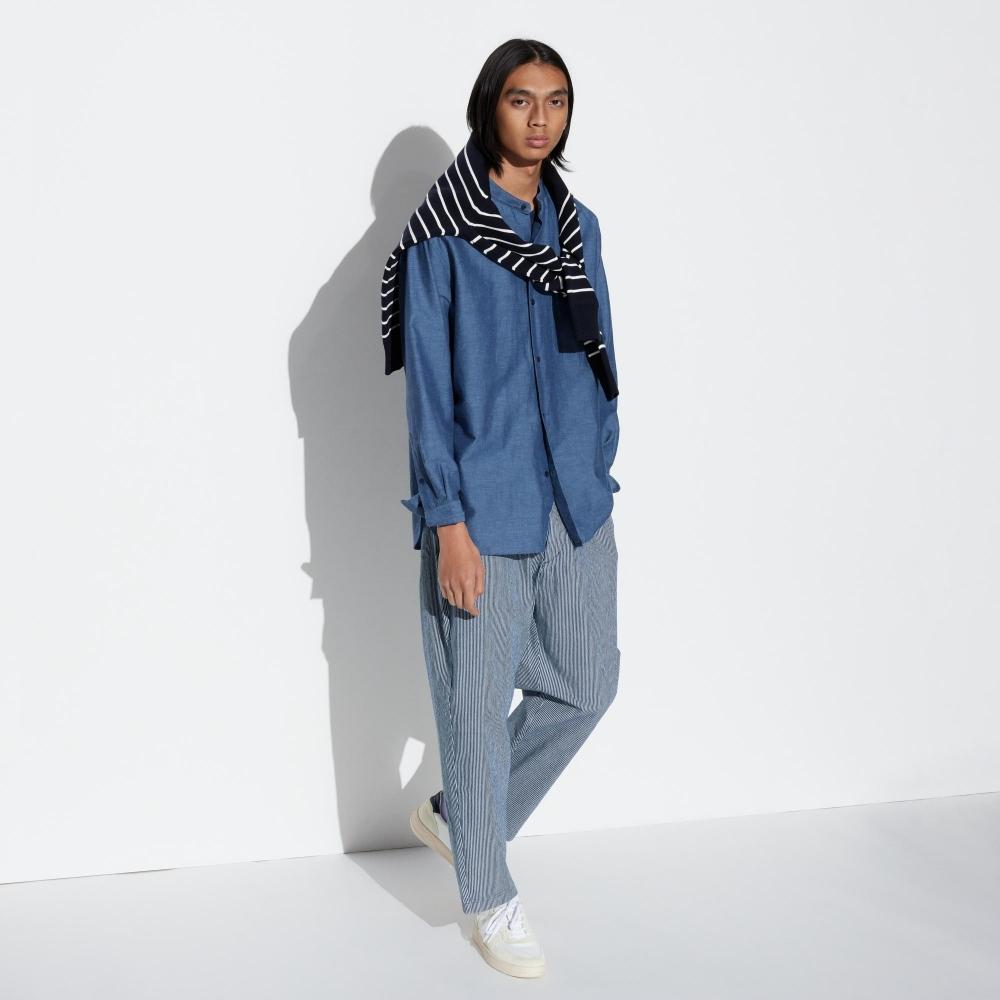 

UNIQLO хлопковые брюки до щиколотки длиной от 64,5 до 70,5 см в полоску