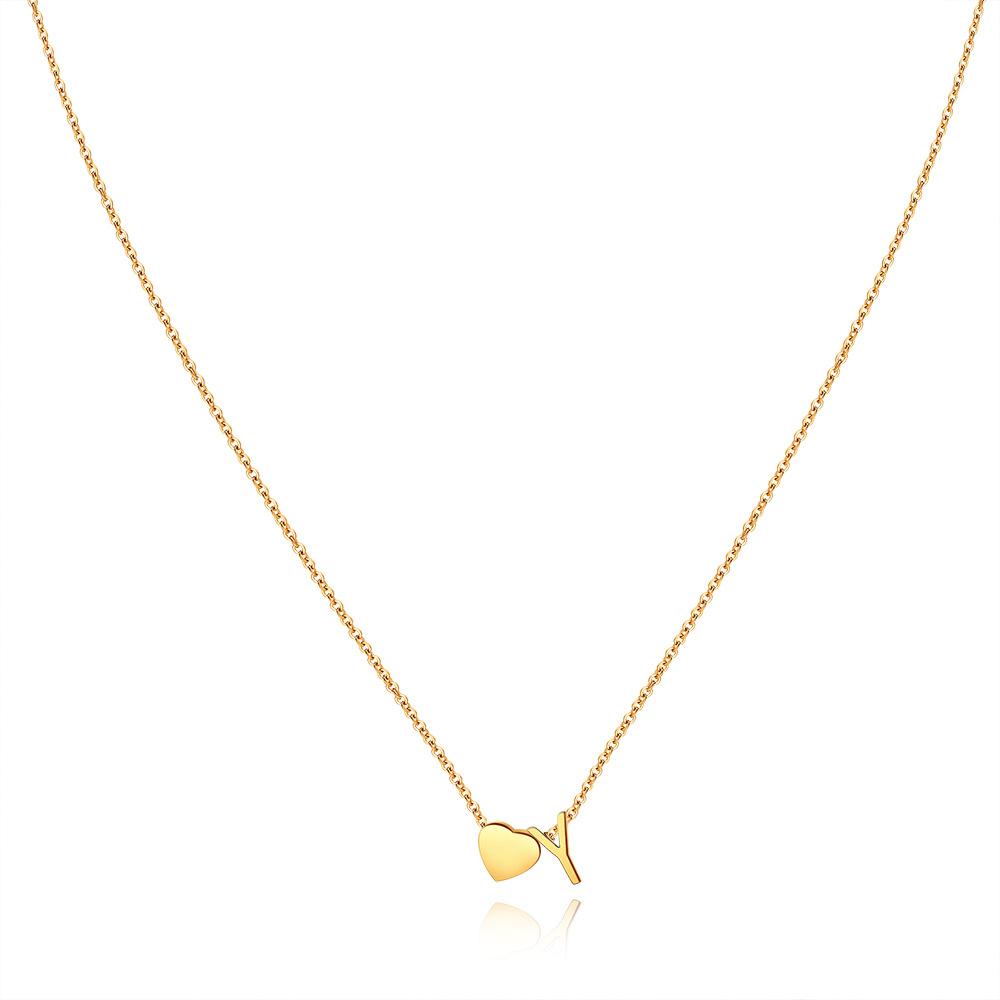 14K Gold Plated Stainless Steel A-Z Heart Initial Necklace Gold Silver Personalized Clavicle Gift for Women Unisex