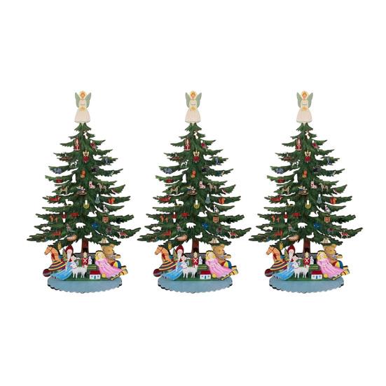 10 Inch Wooden Mini Christmas Tree Handmade 3D Xmas Tree Tabletop Centerpiece with Angel Topper for Home Office Mantel Decor
