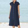 Cardigan Collar Shirt Dress-Single Breasted Linen Blend Pocket Dress for Women,Plus Size Open Front Tunic with Stand Neck, Casual Chic Layering Piece