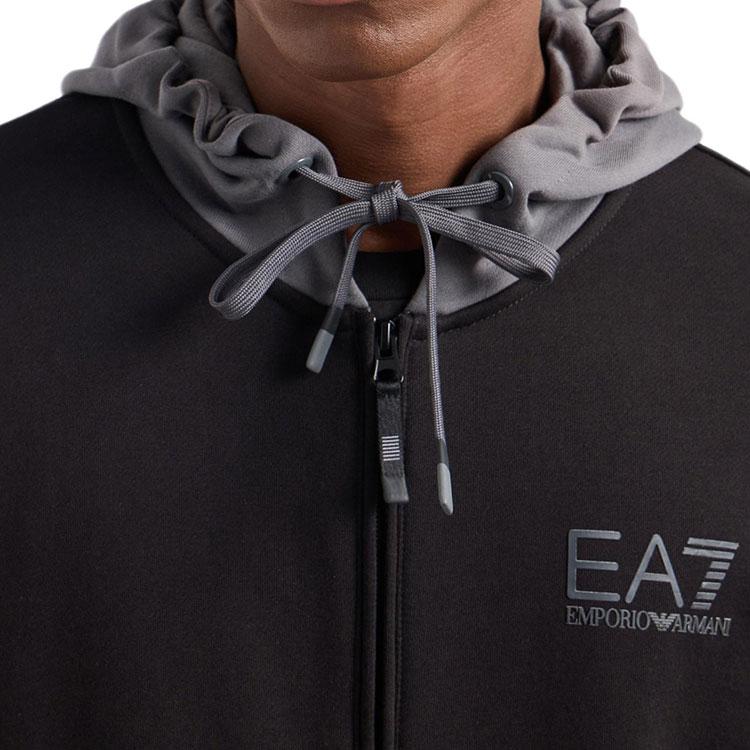 Emporio Armani EA7 FW24 Logo Letter Zipper Pocket Hooded Long Sleeve Sweatshirt Men Sweatshirt Black 6DPM34-PJVTZ-1200