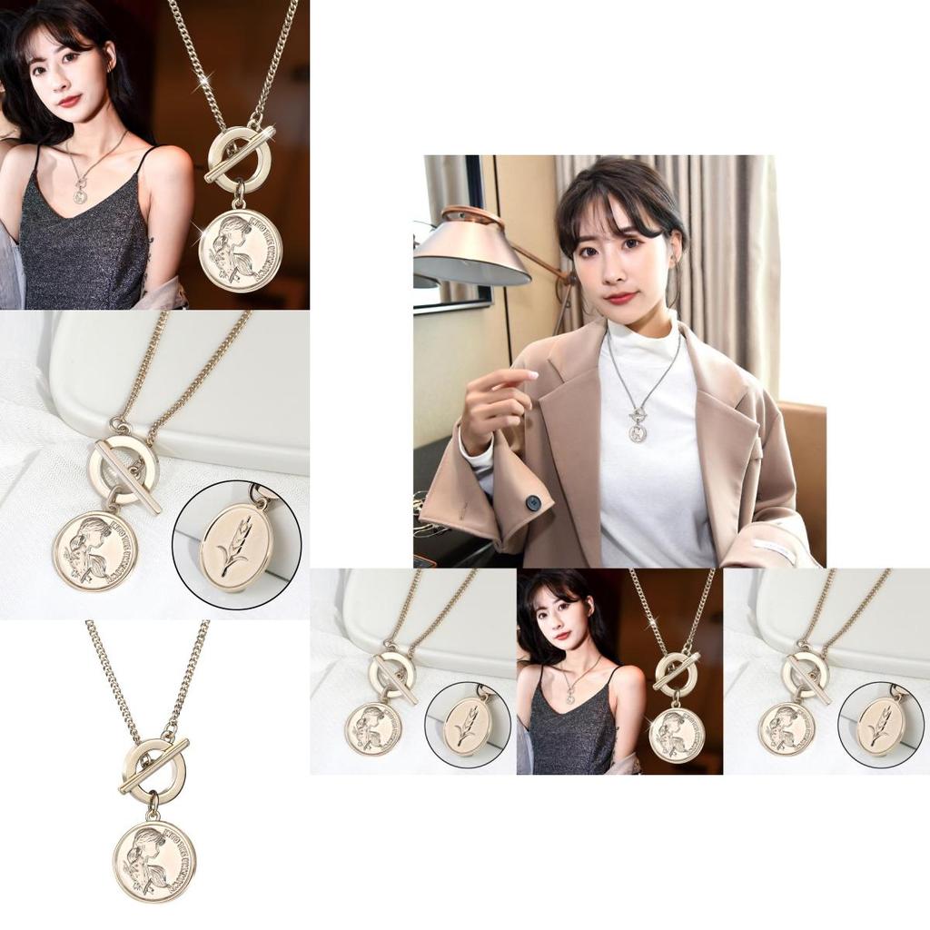 Exquisite Reizvolle Münzanhänger-Halskette für Frauen mit einzigartigem Bambusketten-Design