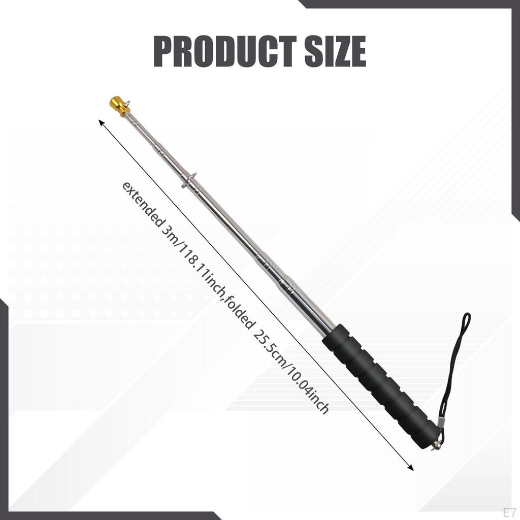Handheld Flag Pole Stainless Steel Adjustable Telescopic Banner Pointer Nonslip Grip Portable