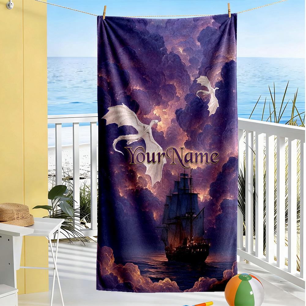 Gothic Illustrations Personalized Name Beach Towel Super Soft Microfiber Quickdry Fabric