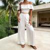 2026 Women's Off-Shoulder Ruffle Crop Top and Wide-Leg Pants Set