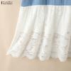 ZANZEA Women Casual Round Neck Short Sleeve Loose Lace Splice Dress