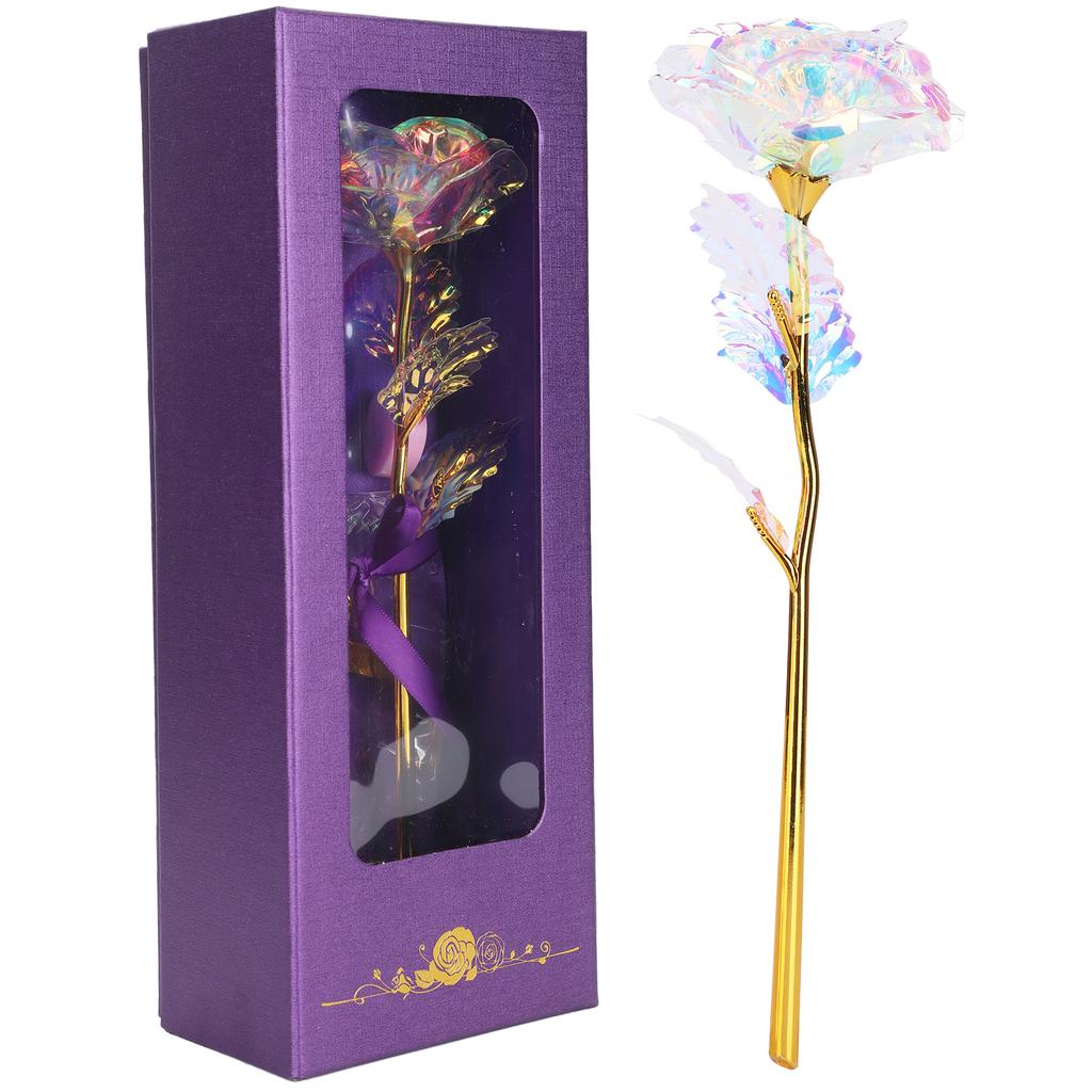 Transparent Rose Flower with LoveShaped Display Stand Craft Collection Purple Packing Box