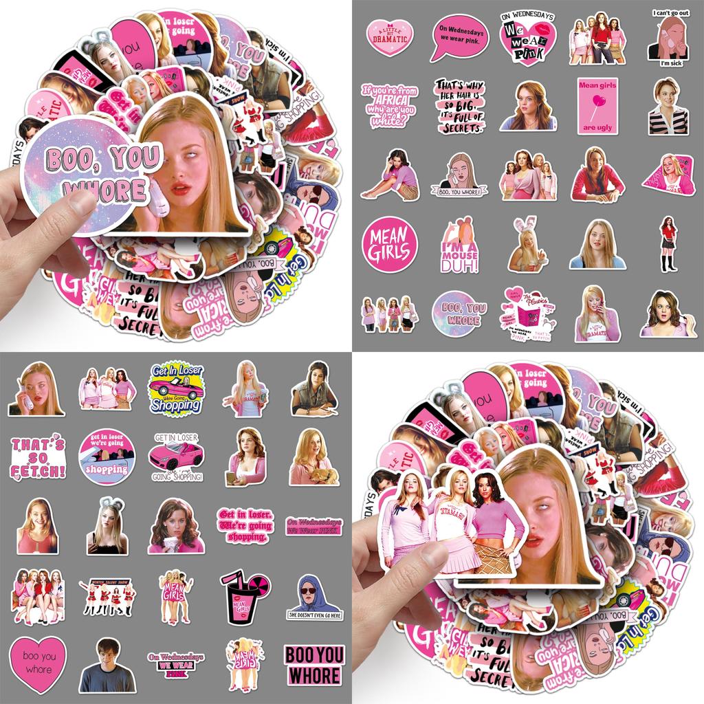 Cute 50pcs Mean Girls Decorative Waterproof Stickers For Skateboards Phone Cases