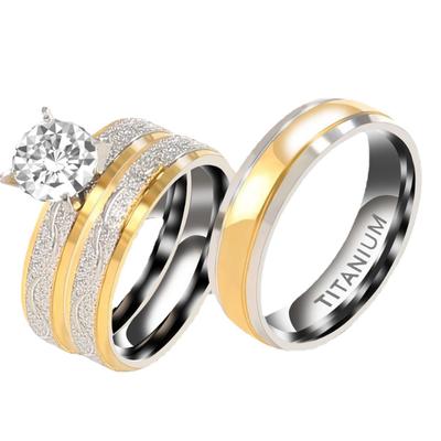 Fashion Couple Rings for Lover Exquisite Zircon Women Rings Set Simple Stainless Steel Men Ring Engagement Wedding Jewelry