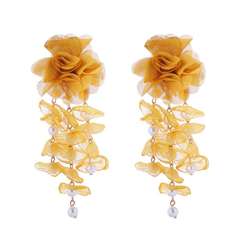 

Bohemian Tassel Floral Earrings with Pearls for Women жёлтый