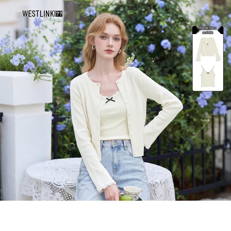Westlink Sweet Bowknot Lace Two-Piece Cardigan Set M