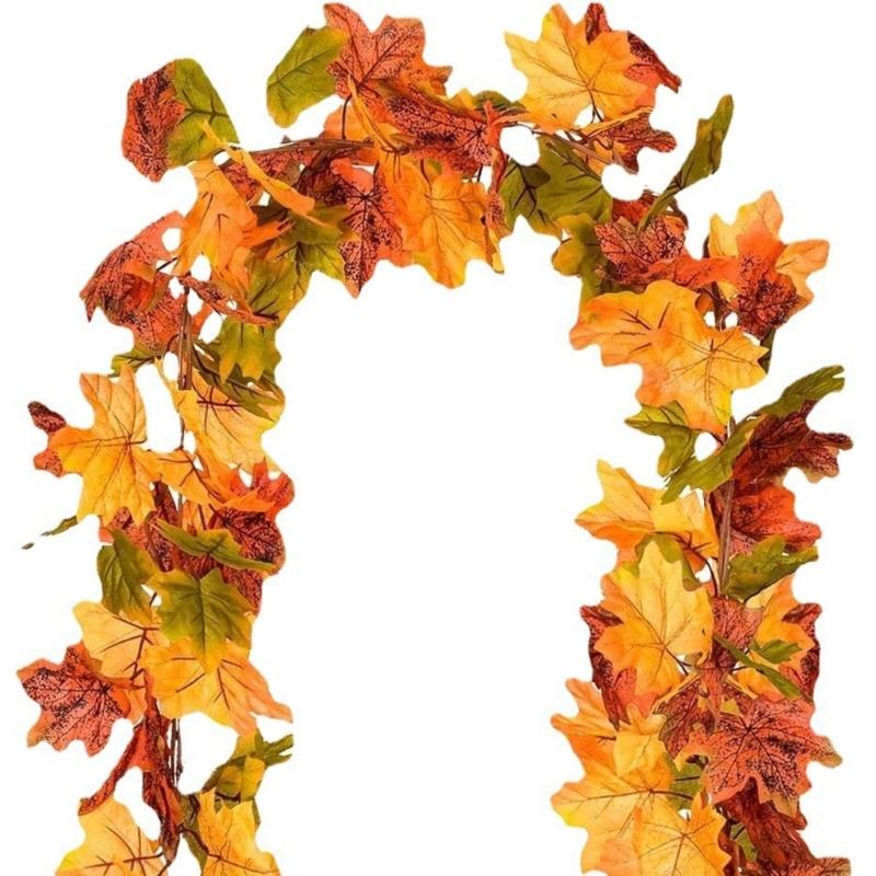 2Pcs Artificial Leaves Vine Hanging Plant for Thanksgiving Decoration, Artificial Vine Autumn Festival Decoration