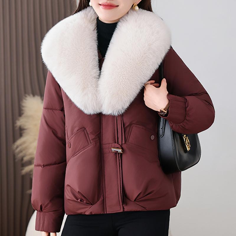 

Модные женские короткие парки Зимнее пальто Большой воротник из искусственного меха Толстые Теплые Элегантные Женские куртки 3XL вино красного