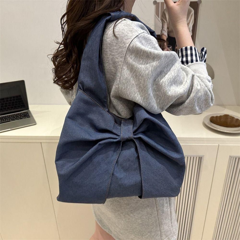 Lightweight Bow Denim Bag Casual Women's Tote Bag Trendy Bow Shoulder Bag  Girls
