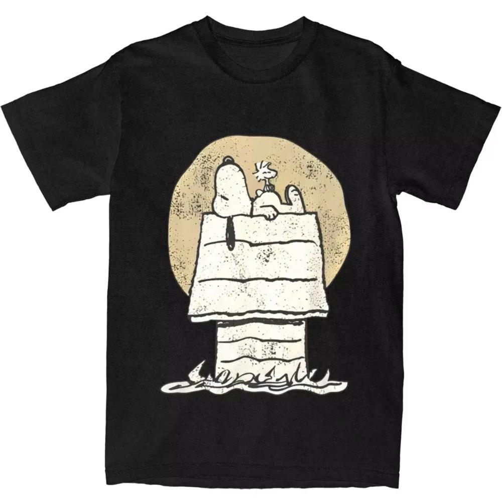 Woodstock Doghouse T-Shirt Men Aesthetic Cotton T-Shirts Summer Breathable Harajuku Tees Cheap Oversize Tops