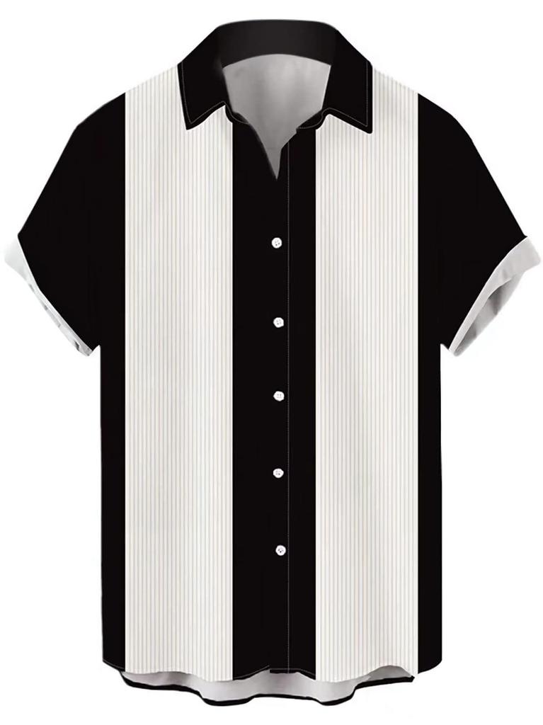 Men's Short Sleeve Geometric Line Print Shirt, Slim Fit for Casual & Business Wear