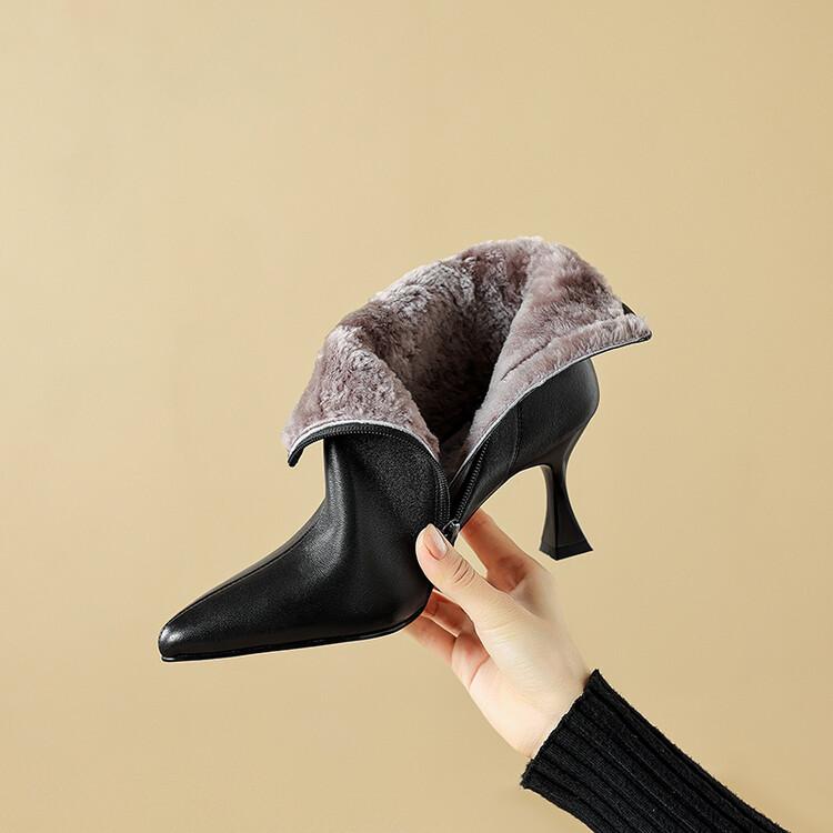 

Модные новые зимние женские ботинки из натуральной кожи, женская обувь, короткие ботинки, заостренный носок, женские ботинки, ботильоны на высоком каблуке 39
