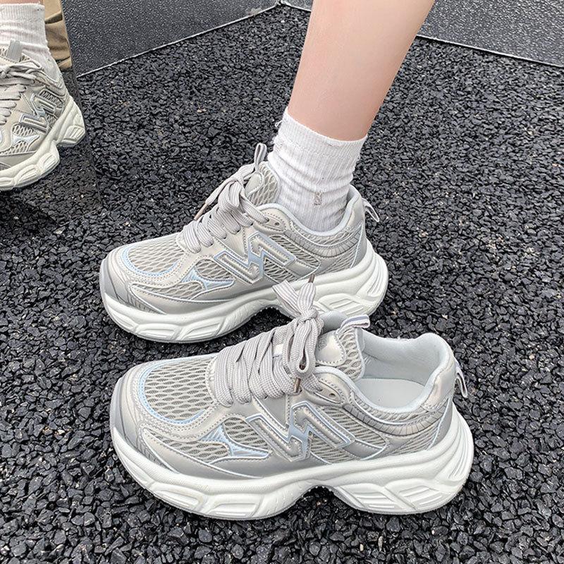 Super fire thick-soled dad shoes  summer new versatile thin breathable mesh heightening casual sports shoes