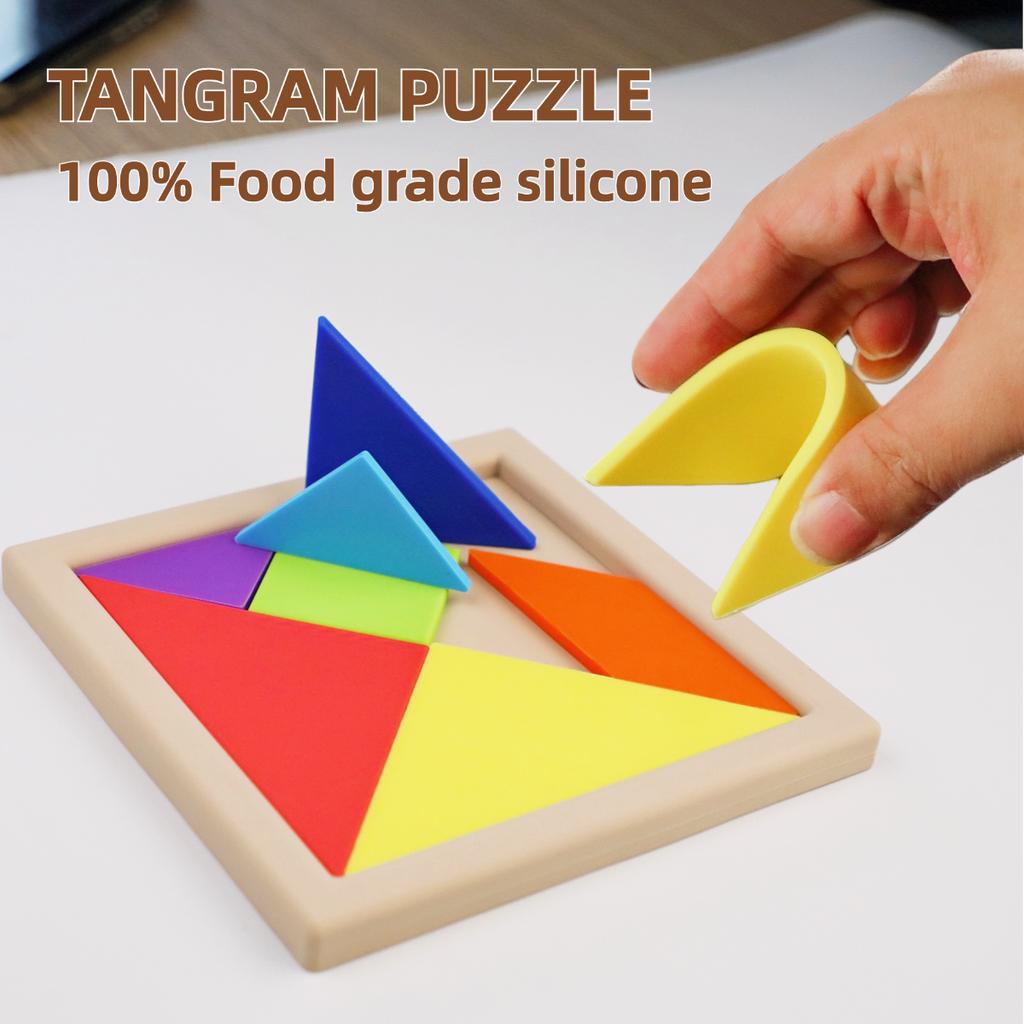 Silicone Blocks Puzzle Brain Teasers Toy Tangram Jigsaw Intelligence 3D Russian Blocks Game STEM Montessori Educational Gifts
